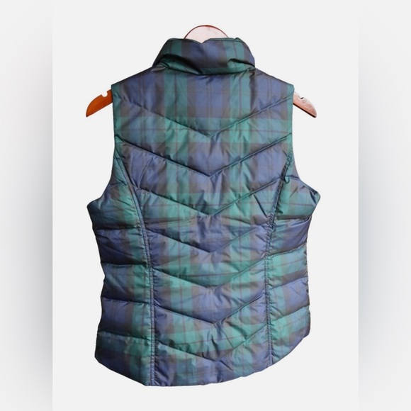 Lands’ End Puffer Vest Cozy Full Zip Snap Pockets Blue Green Plaid Check Size XS - Picture 9 of 15